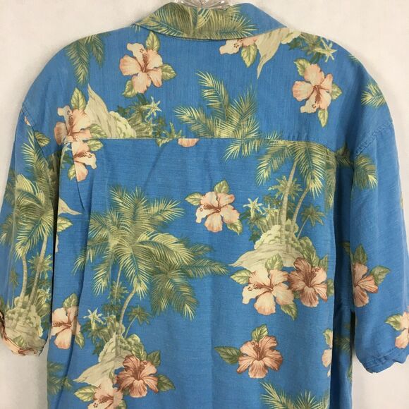 Jamaica Jaxx Shirt Mens Sz XL Blue Green Tropical Floral 100% Silk Button Up - Picture 5 of 10
